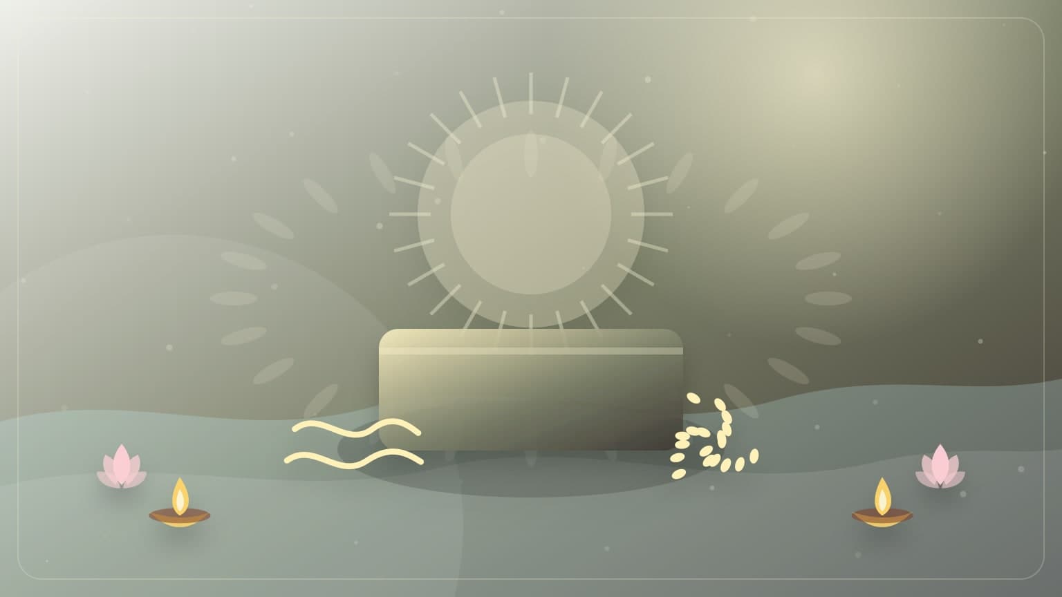 A Pitru Paksha cover with tarpan water offering, kusha grass, sesame, and diya.