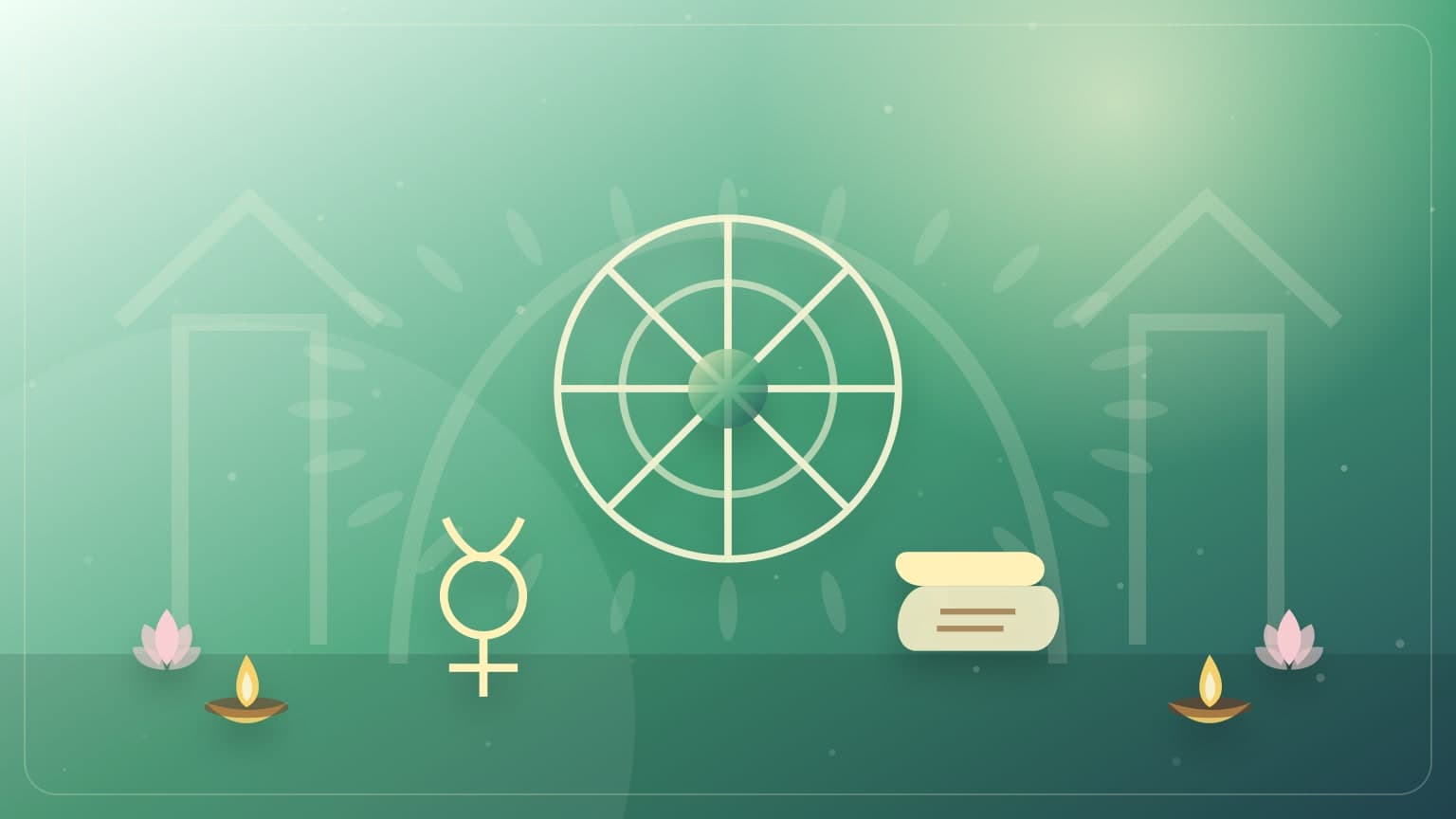 A Mercury retrograde cover with Mercury symbol, scroll, Vedic chart, and cool tones.