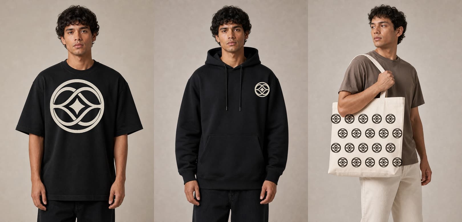 CELESTIAL merch lookbook with icon tees and tote