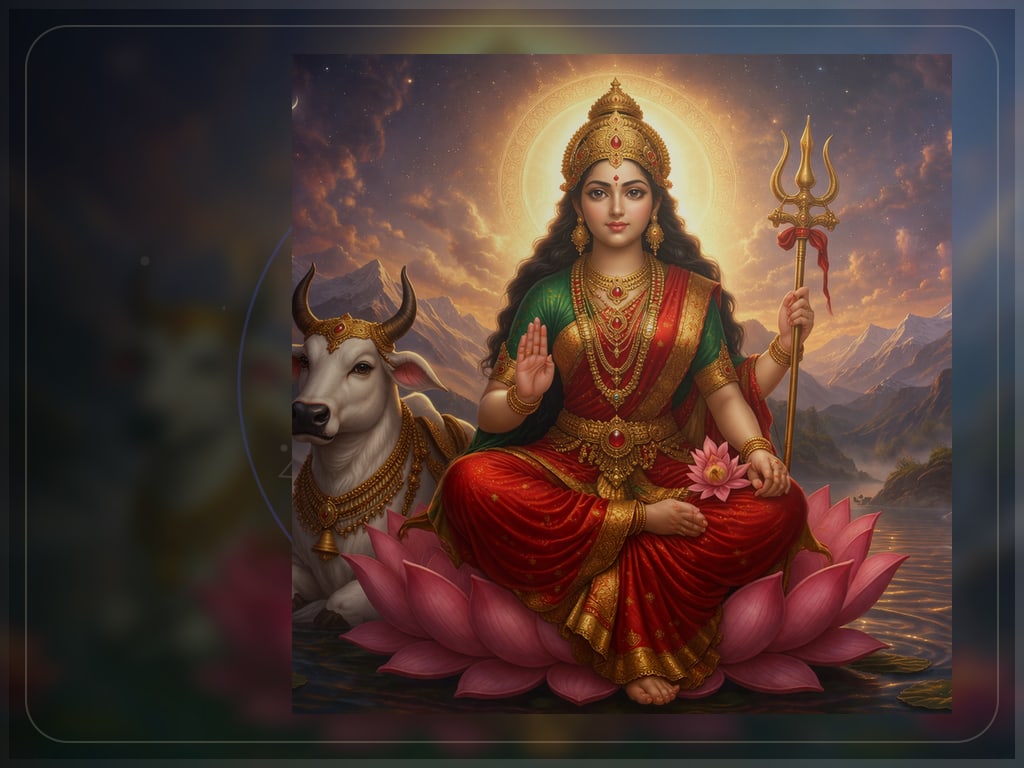 Shailaputri, daughter of the mountain and symbol of stability, for Maa Parvati